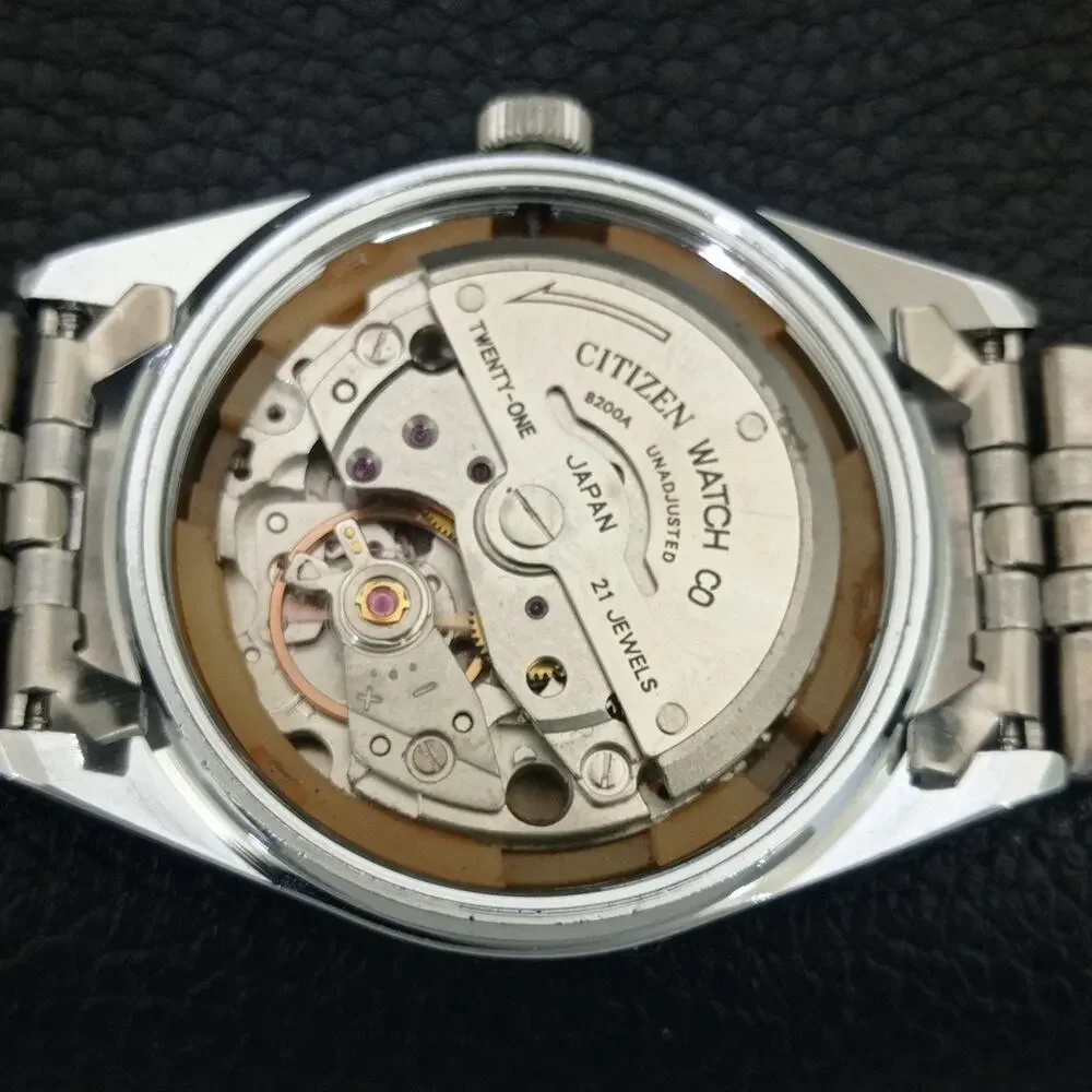 Vintage 1978 Citizen Automatic Mens Silver Watch W/daydate & Red accents
